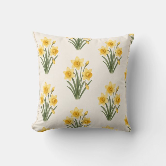 Daffodil Botanical, March Birth Flower Throw Pillow (Front)
