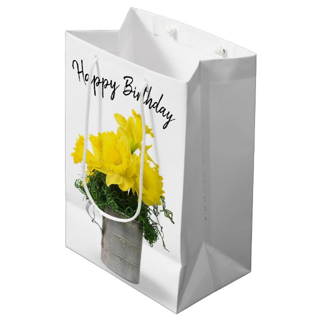 Daffodil Bouquet Birthday Medium Gift Bag (Front Angled)