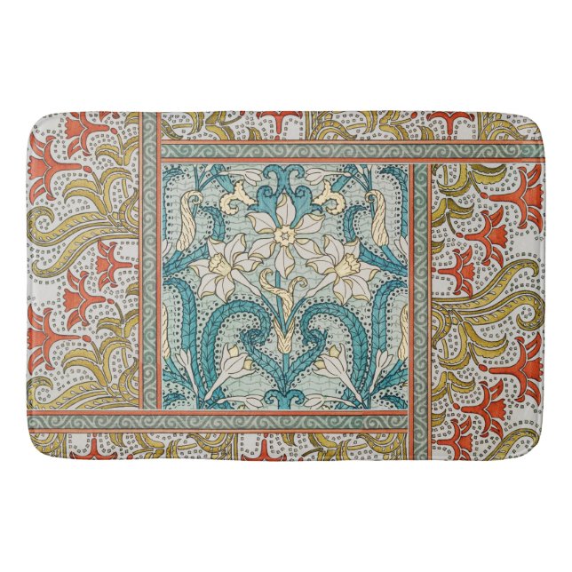 Daffodil chintz art nouveau flower wallpaper bath mat (Front)