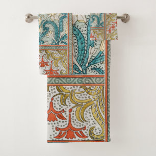 Daffodil chintz art nouveau flower wallpaper bath towel set