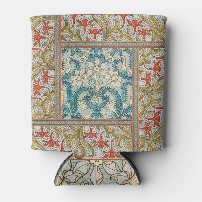 Daffodil chintz art nouveau flower wallpaper can cooler (Front)