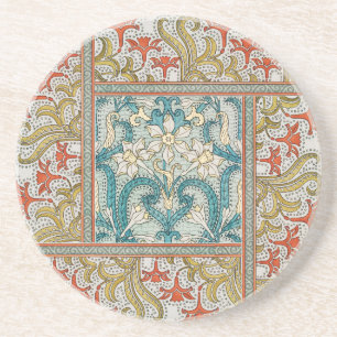 Daffodil chintz art nouveau flower wallpaper coaster