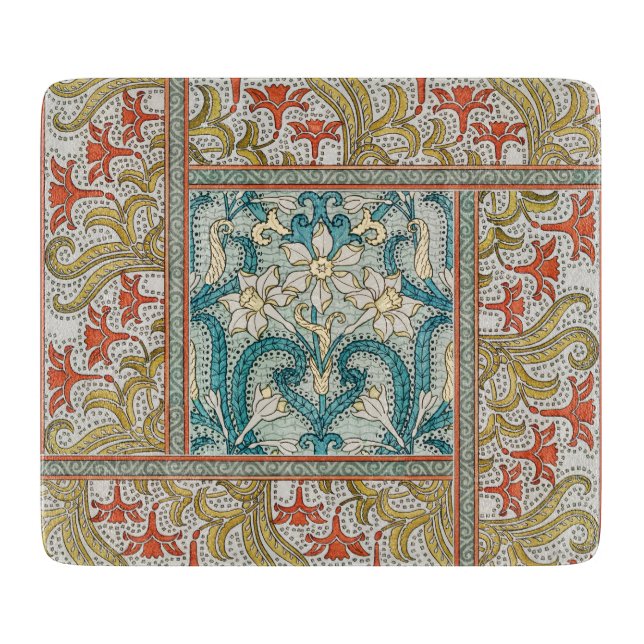 Daffodil chintz art nouveau flower wallpaper cutting board (Front)
