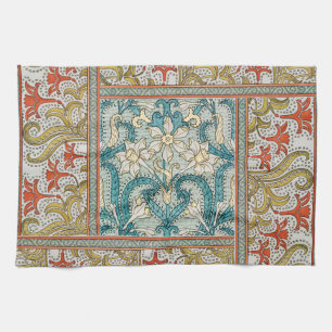 Daffodil chintz art nouveau flower wallpaper kitchen towel