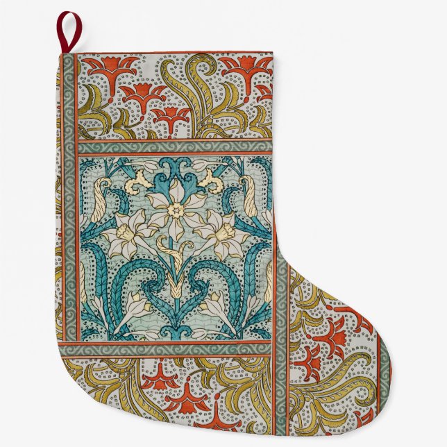 Daffodil chintz art nouveau flower wallpaper large christmas stocking (Front)