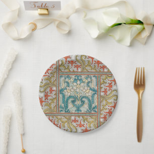 Daffodil chintz art nouveau flower wallpaper paper plate