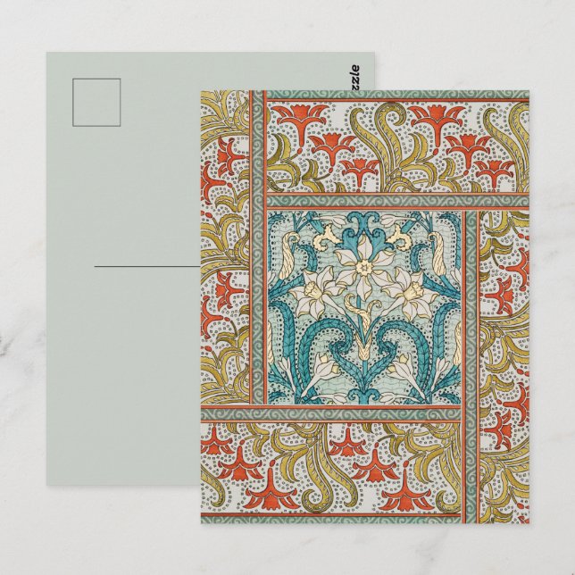 Daffodil chintz art nouveau flower wallpaper postcard (Front/Back)