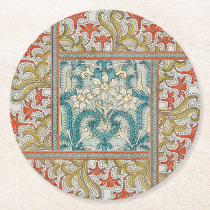 Daffodil chintz art nouveau flower wallpaper round paper coaster