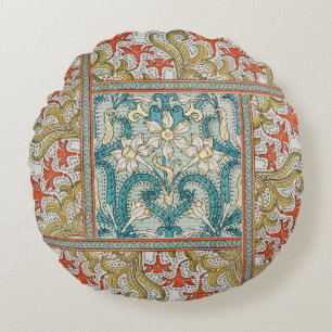 Daffodil chintz art nouveau flower wallpaper round pillow