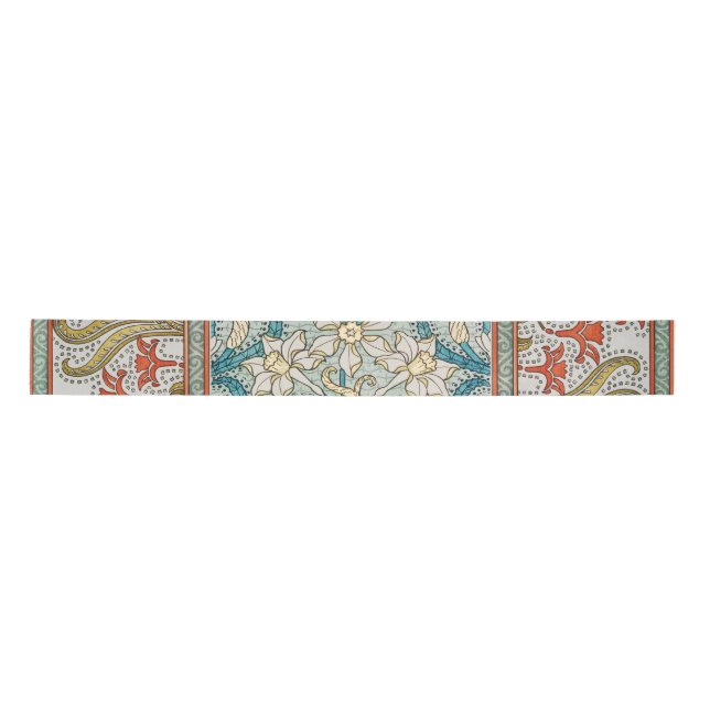Daffodil chintz art nouveau flower wallpaper satin ribbon (Front)