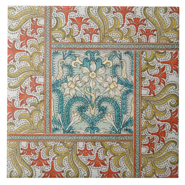 Daffodil chintz art nouveau flower wallpaper tile (Front)