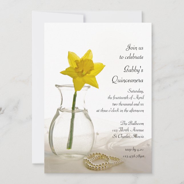 Daffodil et perles Quinceanera Party Invitation (Devant)