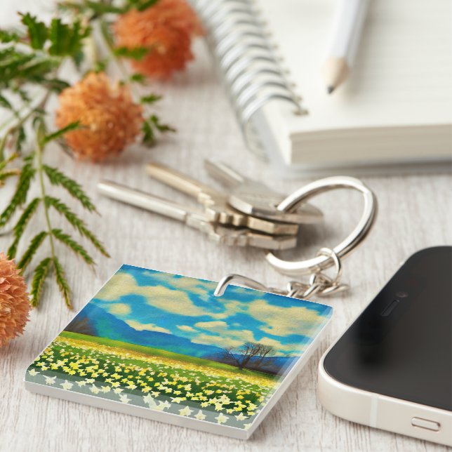 Daffodil field - painting keychain (Front Right)