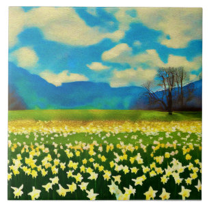 Daffodil field - painting tile