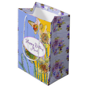 Daffodil floral flower Watercolor Womans Name Medium Gift Bag