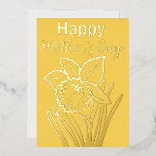 Daffodil Floral Happy Mother’s Day  Gold Foil Holiday Card