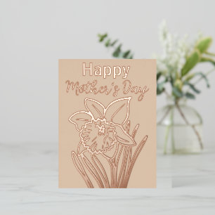 Daffodil Floral Happy Mother’s Day  Gold Foil Holiday Postcard