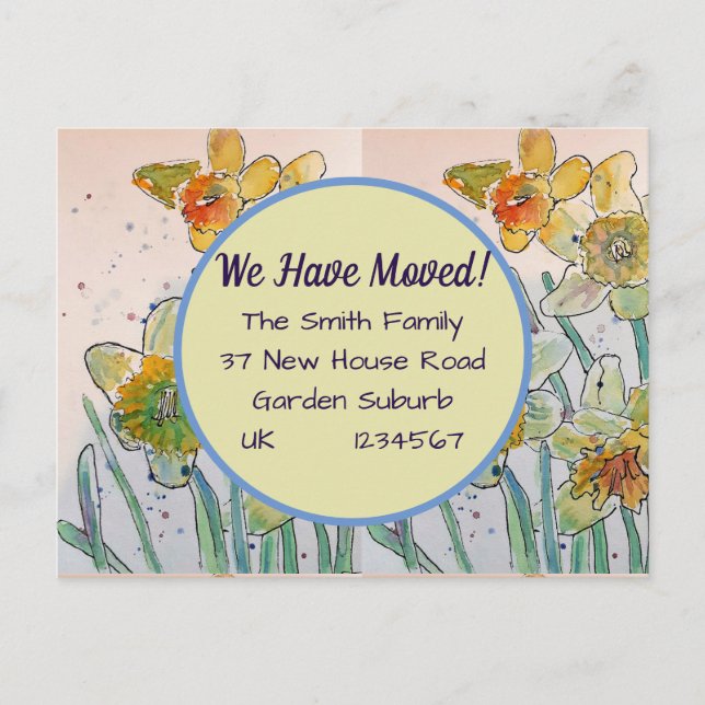 Daffodil Floral New Address Postcard We Are Moving (Front)