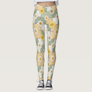 Daffodil Floral Tile Pattern Leggings