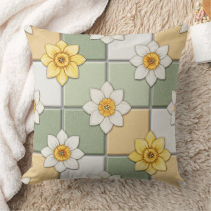 Daffodil Floral Tile Pattern Throw Pillow