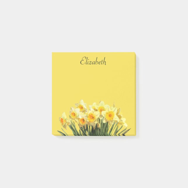 Daffodil Floral Yellow Script Monogram Name 3x3 Post-it Notes (Front)