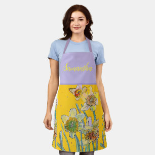 Daffodil Floral Yellow Viola Spring Flower Pattern Apron