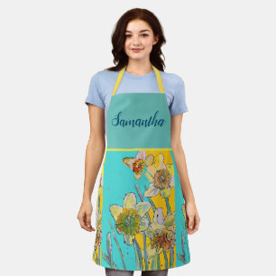 Daffodil Floral Yellow Viola Spring Flower Pattern Apron