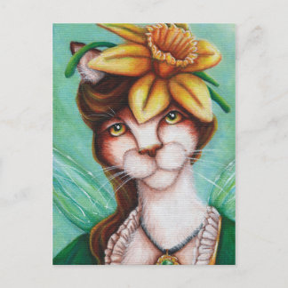 Daffodil Flower Fairy Cat Art Card