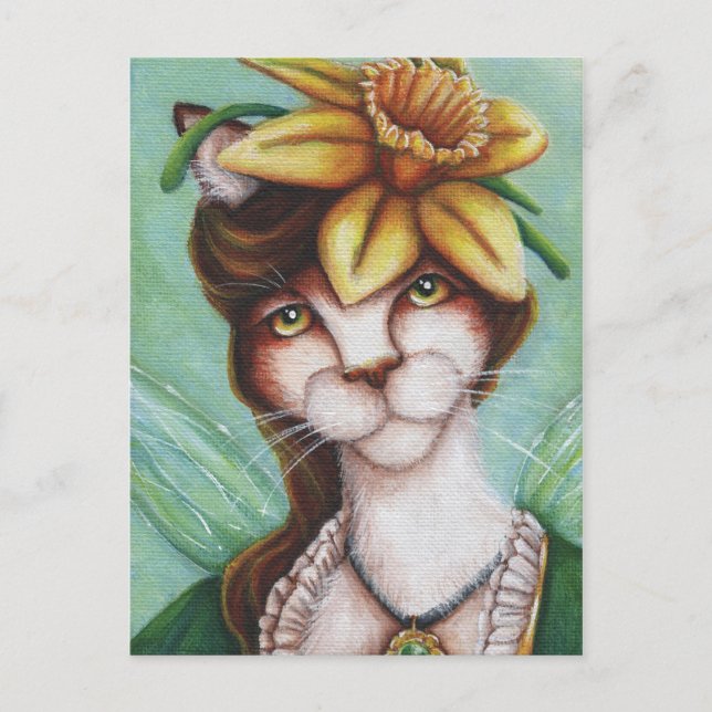 Daffodil Flower Fairy Cat Art Card (Front)
