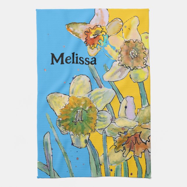 Daffodil Flower Floral Spring Watercolour Womens Kitchen Towel (Vertical)