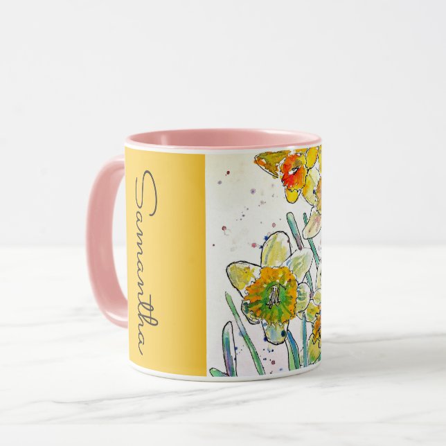 Daffodil Flower Floral Watercolor Womans Name Mug (Front Left)