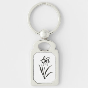 Daffodil Flower – Monochrome Botanical Art on Keychain