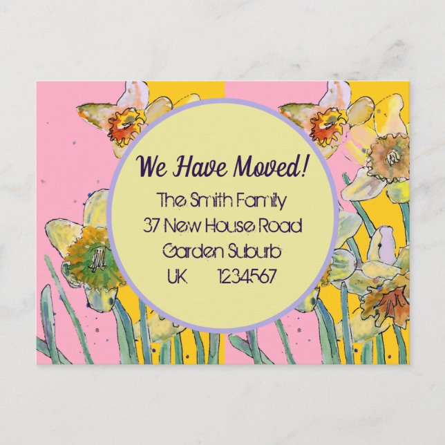 Daffodil Flower New Address Postcard We Are Moving (Front)