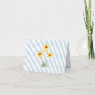 Daffodil Flower Painting Blue Stripe Thank You Card