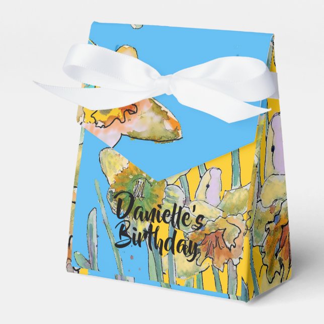 Daffodil Flower Painting floral Birthday Cake Box (Front Side)