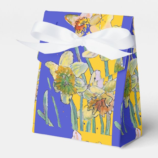 Daffodil Flower Painting floral Birthday Navy Blue Favor Box (Front Side)