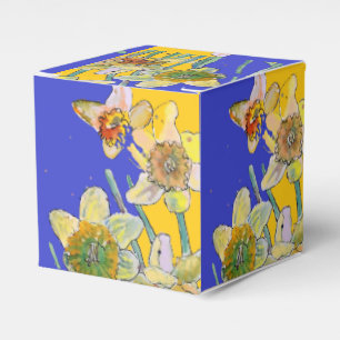 Daffodil Flower Painting floral Birthday Navy Blue Favor Box