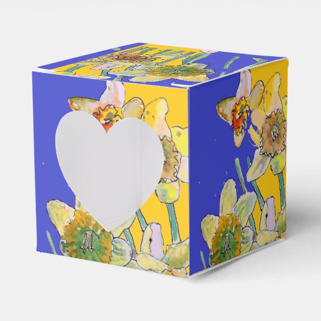 Daffodil Flower Painting floral Birthday Navy Blue Favor Box (Front Side)