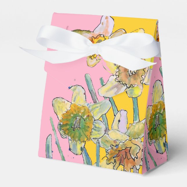 Daffodil Flower Painting floral Birthday Pink art Favor Box (Front Side)