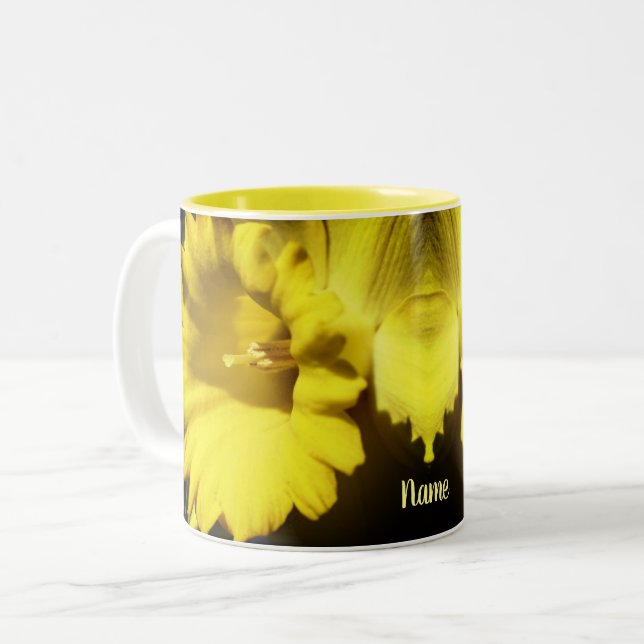Daffodil Flower Up Close Personalized Two-Tone Coffee Mug (Front Left)
