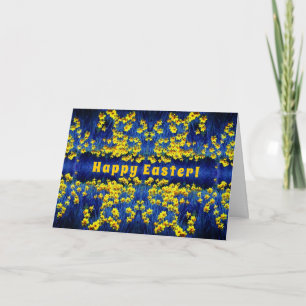 Daffodil Flowers Spring Easter Egg Blue Yellow Red Holiday Card