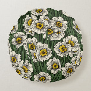 Daffodil garden round pillow