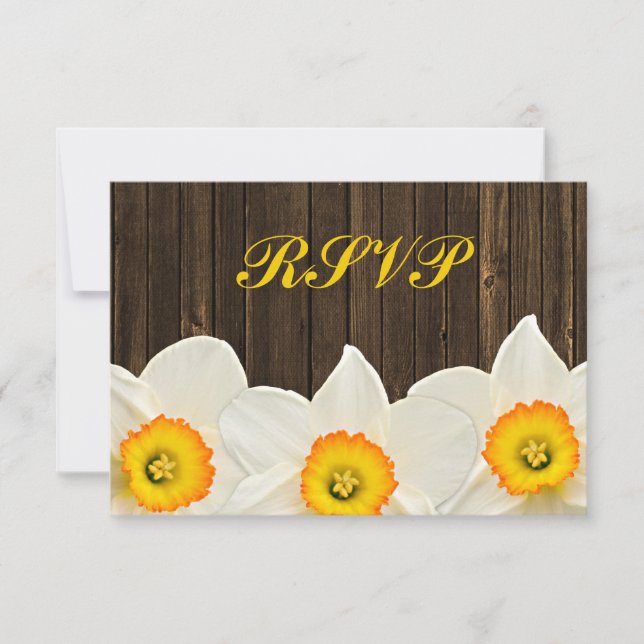 Daffodil Grange mariage en bois Carte de réponse R (Devant)