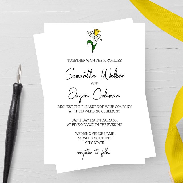 Daffodil Minimalist Wedding Invitation (Creator Uploaded)