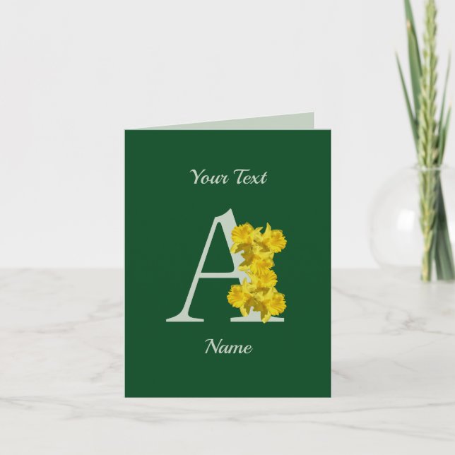 Daffodil Monogram Initial A Floral Personalized Card (Front)