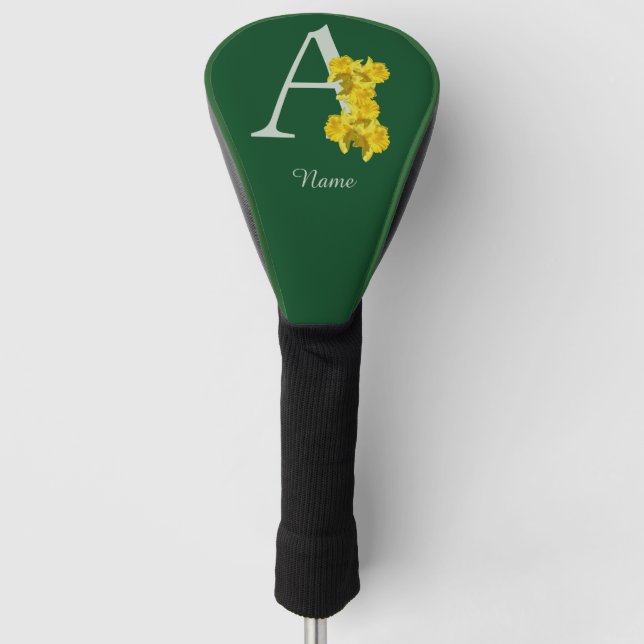 Daffodil Monogram Initial A Personalized Golf Head Cover (Front)
