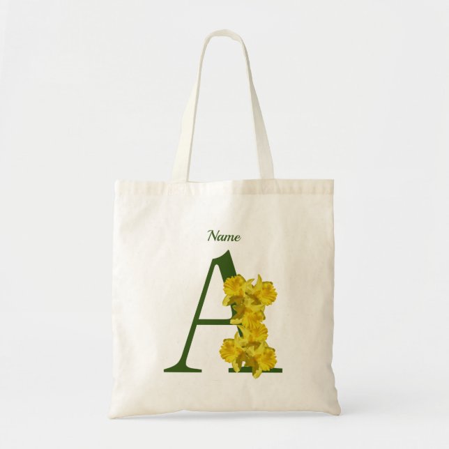 Daffodil Monogram Initial A Personalized Tote Bag (Front)
