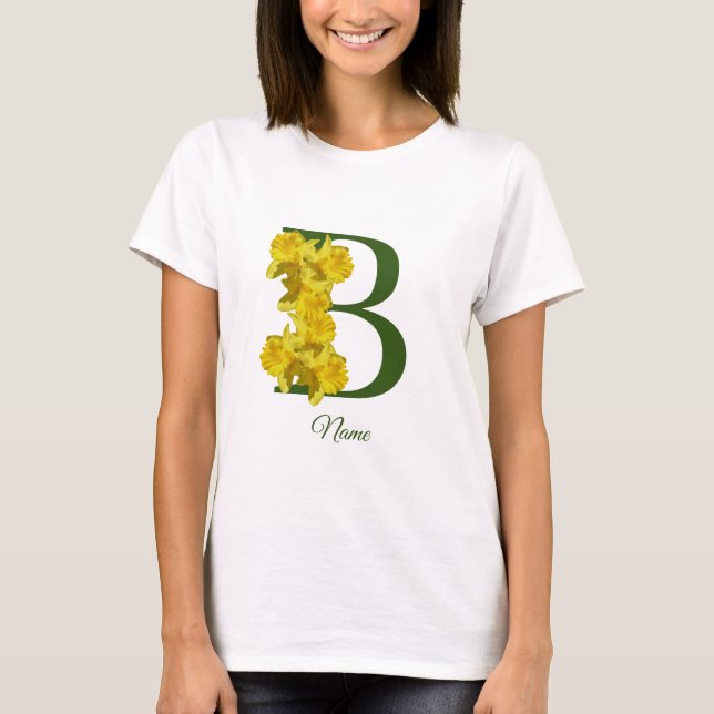 Daffodil Monogram Initial B Name T-Shirt (Front)