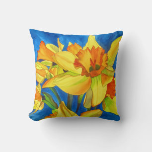 Daffodil narcissus watercolour flower art throw pillow