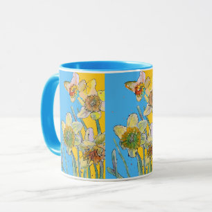 Daffodil Painting Hand Painted Yellow floral  Two- Mug
